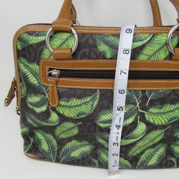 GIANI BERNINI HANDBAG SHOULDER PURSE LEAVES DESIGN GREEN BLACK AND TAN ZIPPERED - Picture 9 of 9